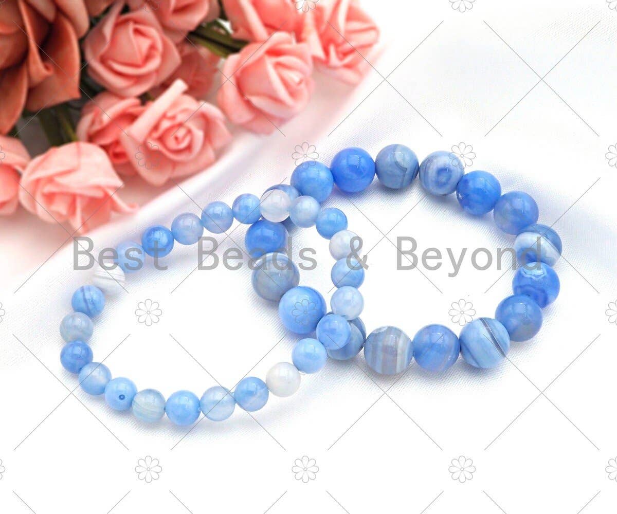 Natural Blue Banded Agate Stretchy Bracelet,SKU#EF12/EF29