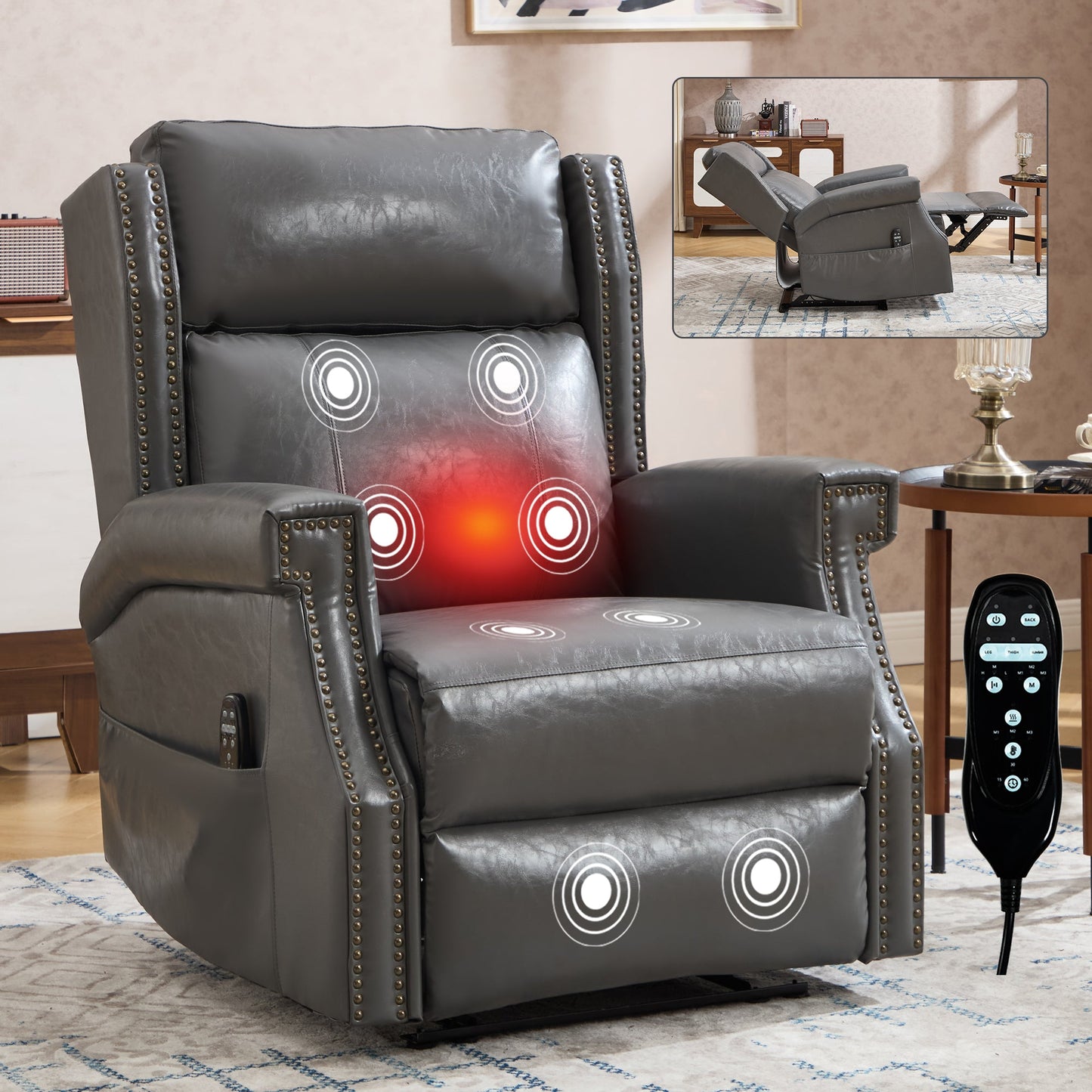 Grey Manual Recliner Chair in Faux Leather