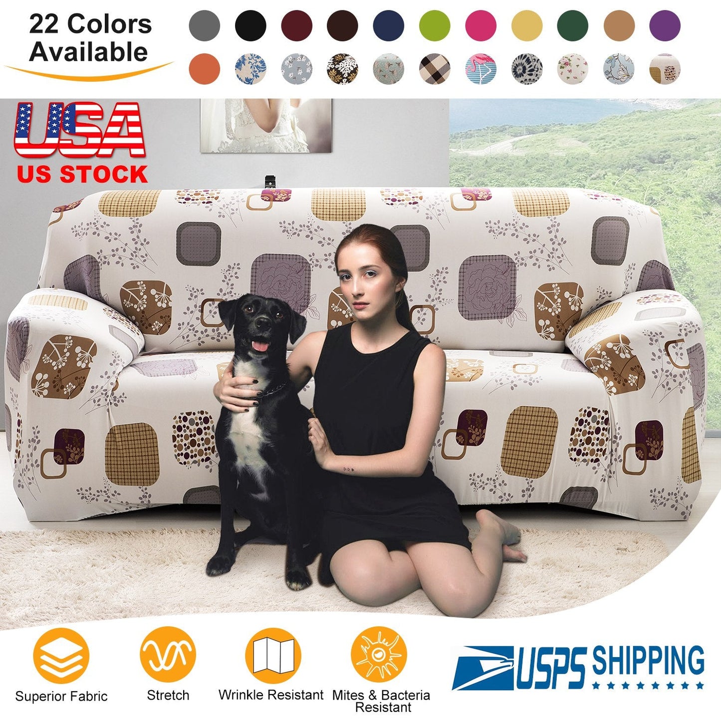 Printed Stretch Sofa Cover for 1-Seater - Slim Fit