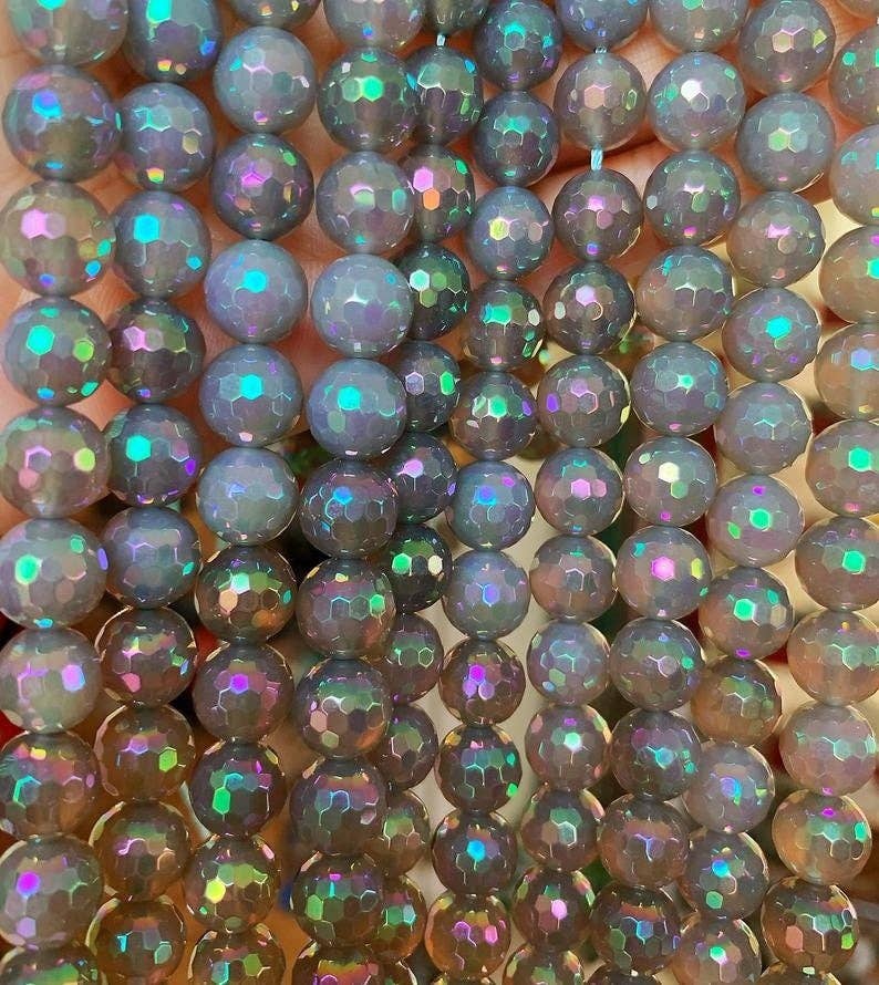 Mystic Plated Rainbow AB Grey Agate Beads, UA59G