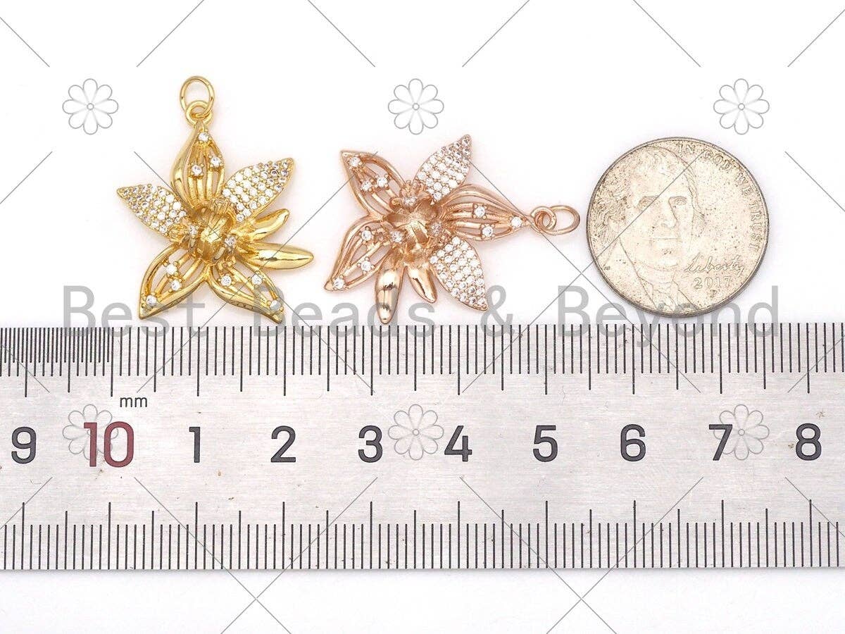 CZ Micro Pave  Flower Shape Pendant/Charm, Gold/Silver/Rose Gold/Black Flower Charm, Necklace Bracelet Charm Pendant,21x28mm,Sku#Y481