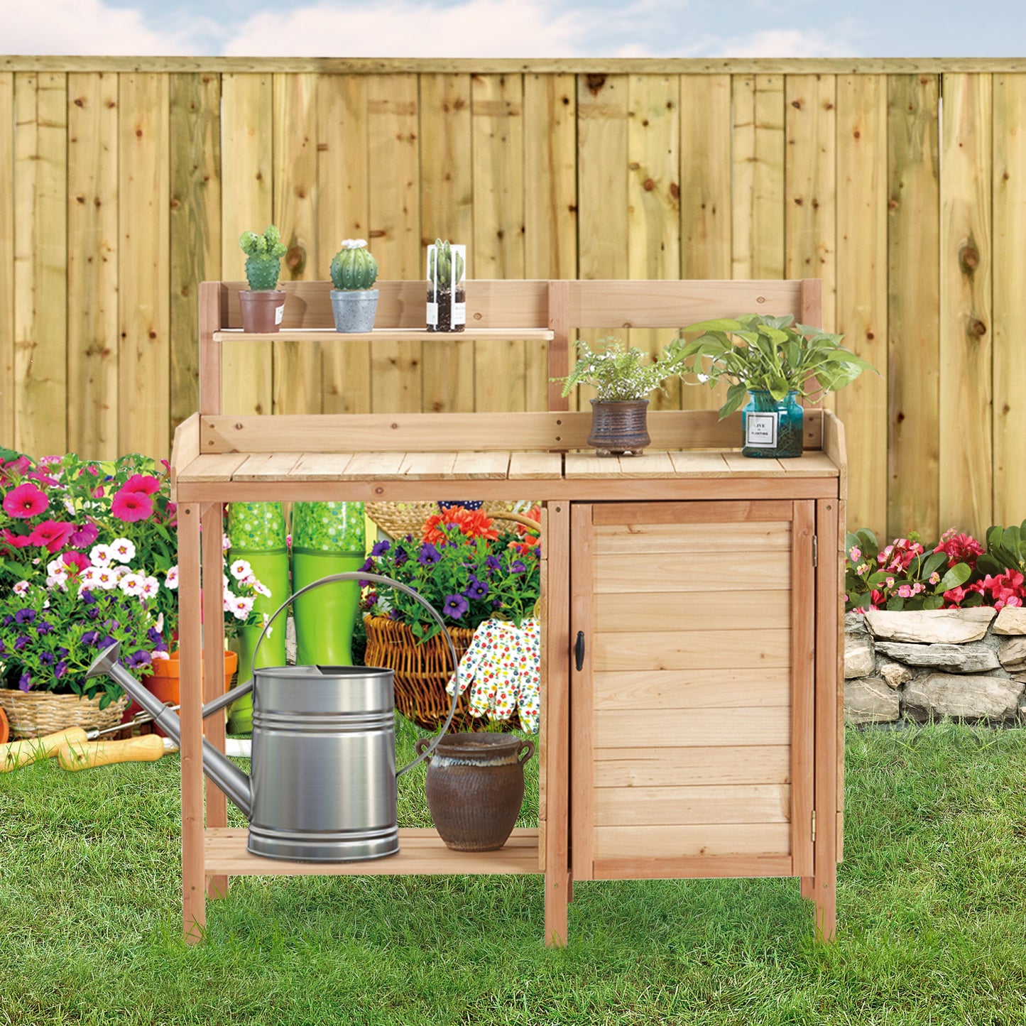 Outdoor Wooden Potting Bench Table with Sink