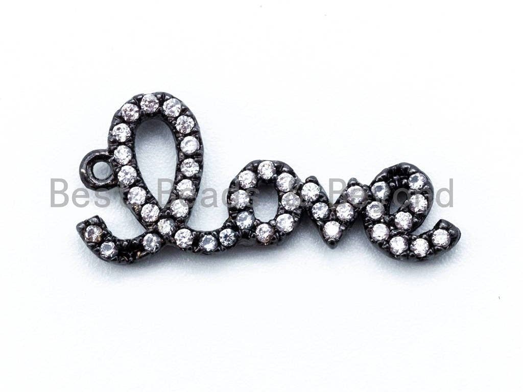 CZ Micro Pave Love Charm, CZ Pave Charm in Gold, Rose Gold, Black, Silver Finish, Pave Love Charms, 9x20mm, 1/2/5pcs sku#B20