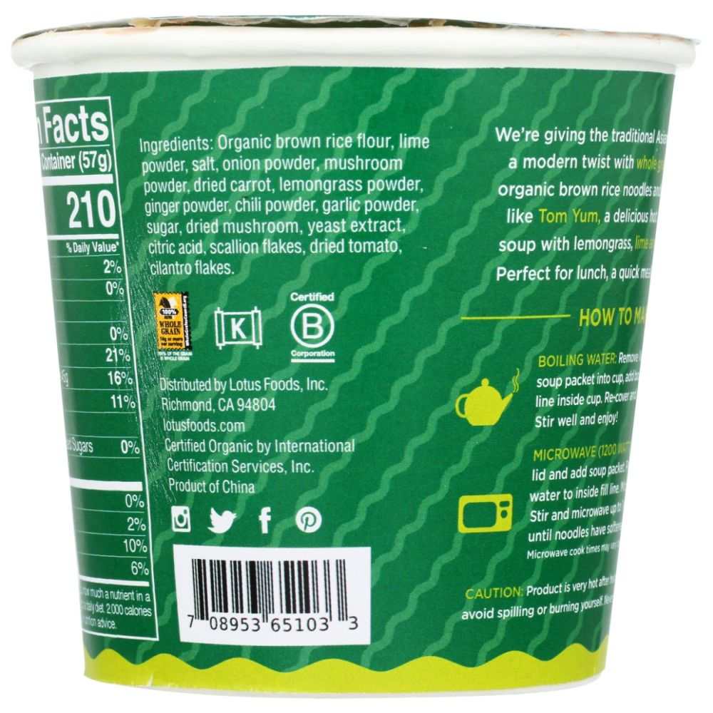 LOTUS FOODS: Tom Yum Rice Ramen Noodle Soup, 2 oz