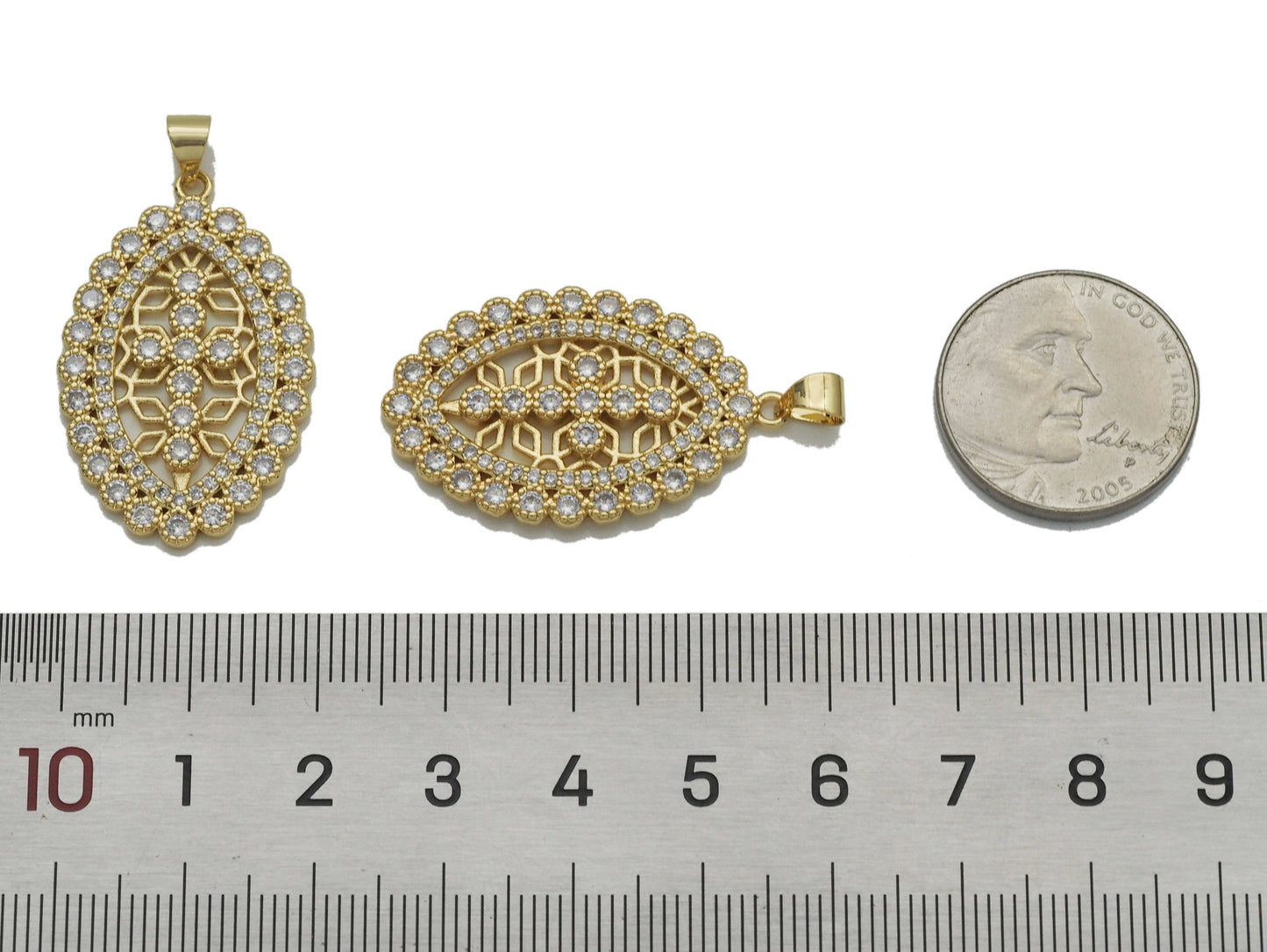 Diamond Cross Oval Charm, Sku#LX178