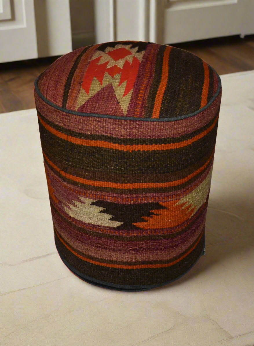 One of a Kind Kilim Rug Pouf Ottoman foot stool - #70