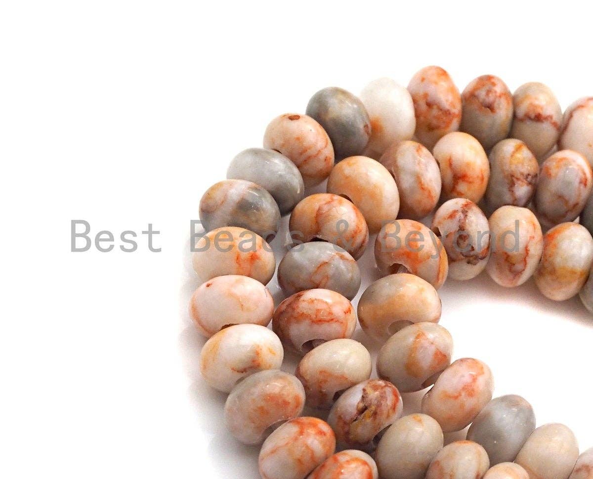 2mm Large Hole Natural Red Network Jasper Beads, Rondelle Smooth 6x10mm/5x8mm, 8" Long Strands, sku#U705
