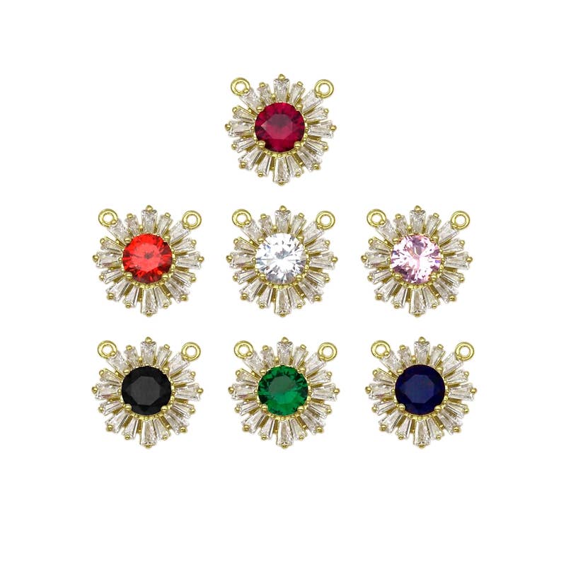 Baguette CZ Micro Pave Sunflower Shape Pendant/Charm, LK392