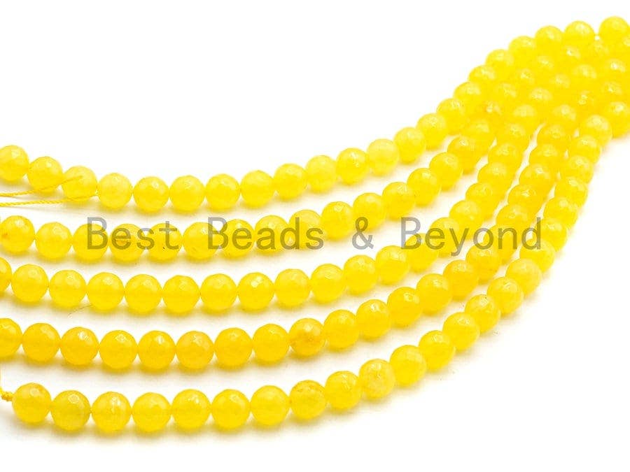 Yellow Jade Round Faceted Beads, 6mm/8mm/10mm/12mm/14mm Yellow Jade Gemstone Beads, 15.5inch strand, SKU#U439