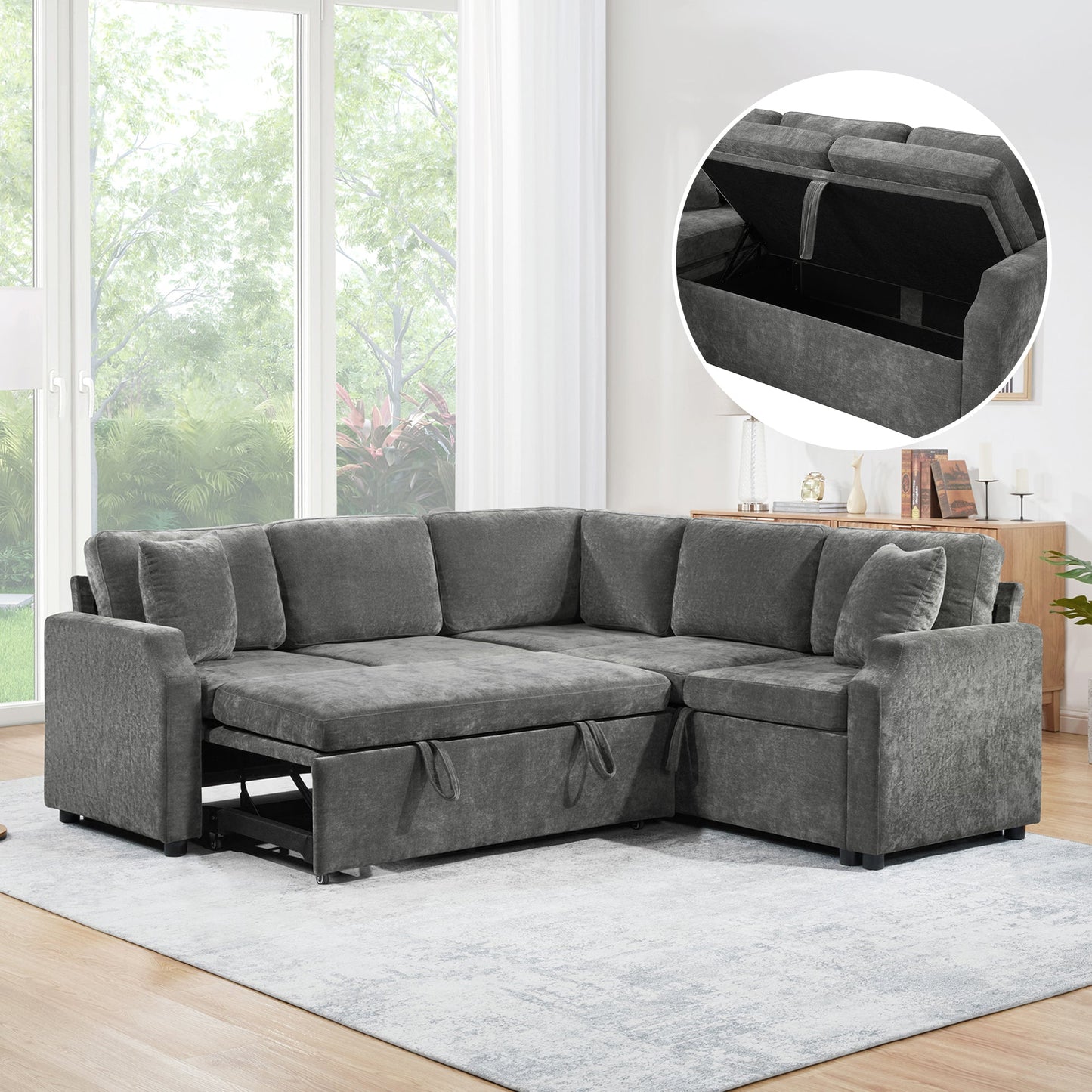L-shaped Sectional Sofa Bed with Hidden Storage
