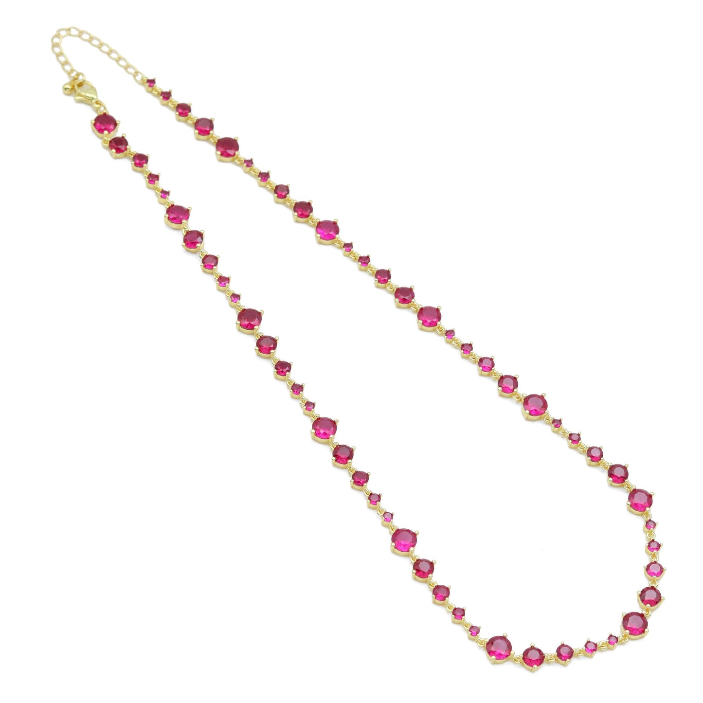 Gold Fichsia Pink Dot CZ Link Chain Necklace, Sku#A351