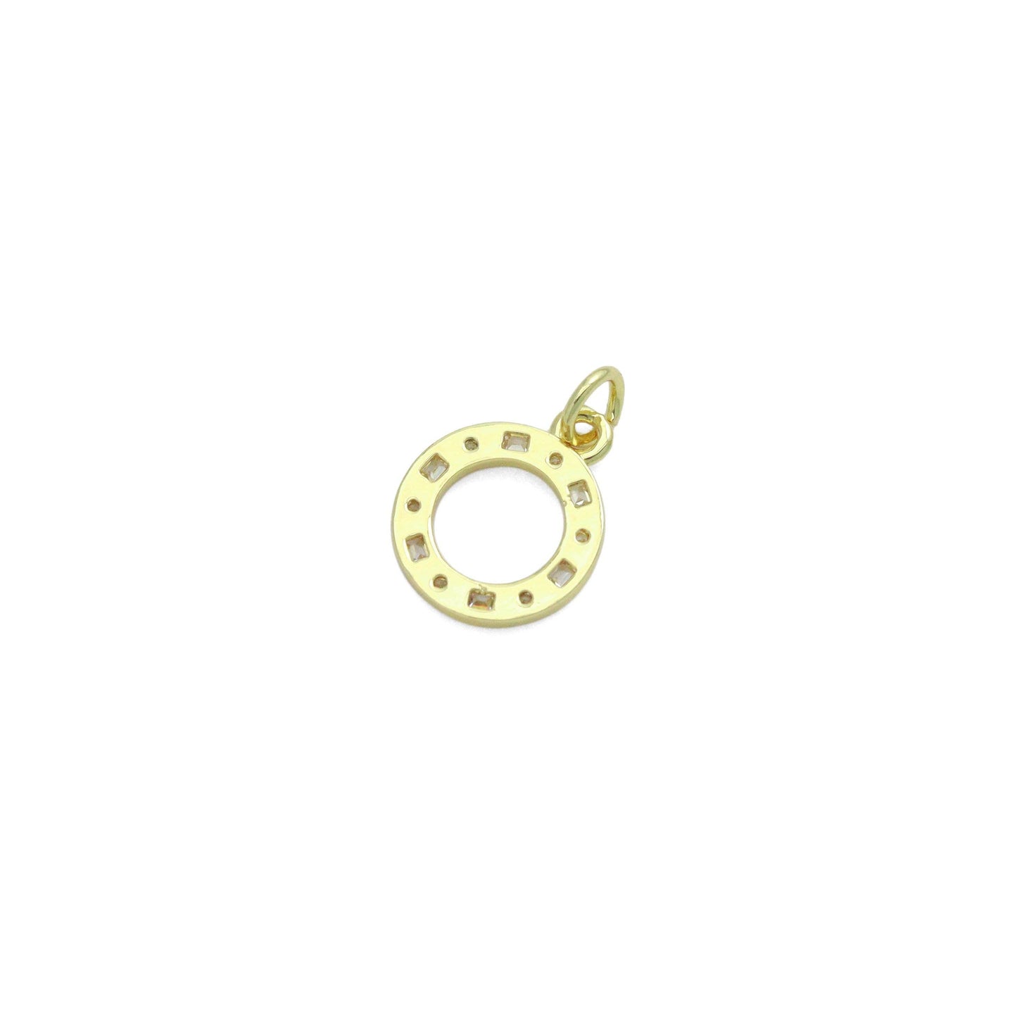 Clear CZ Gold Round Circle Charm Pendant,Sku#LD731