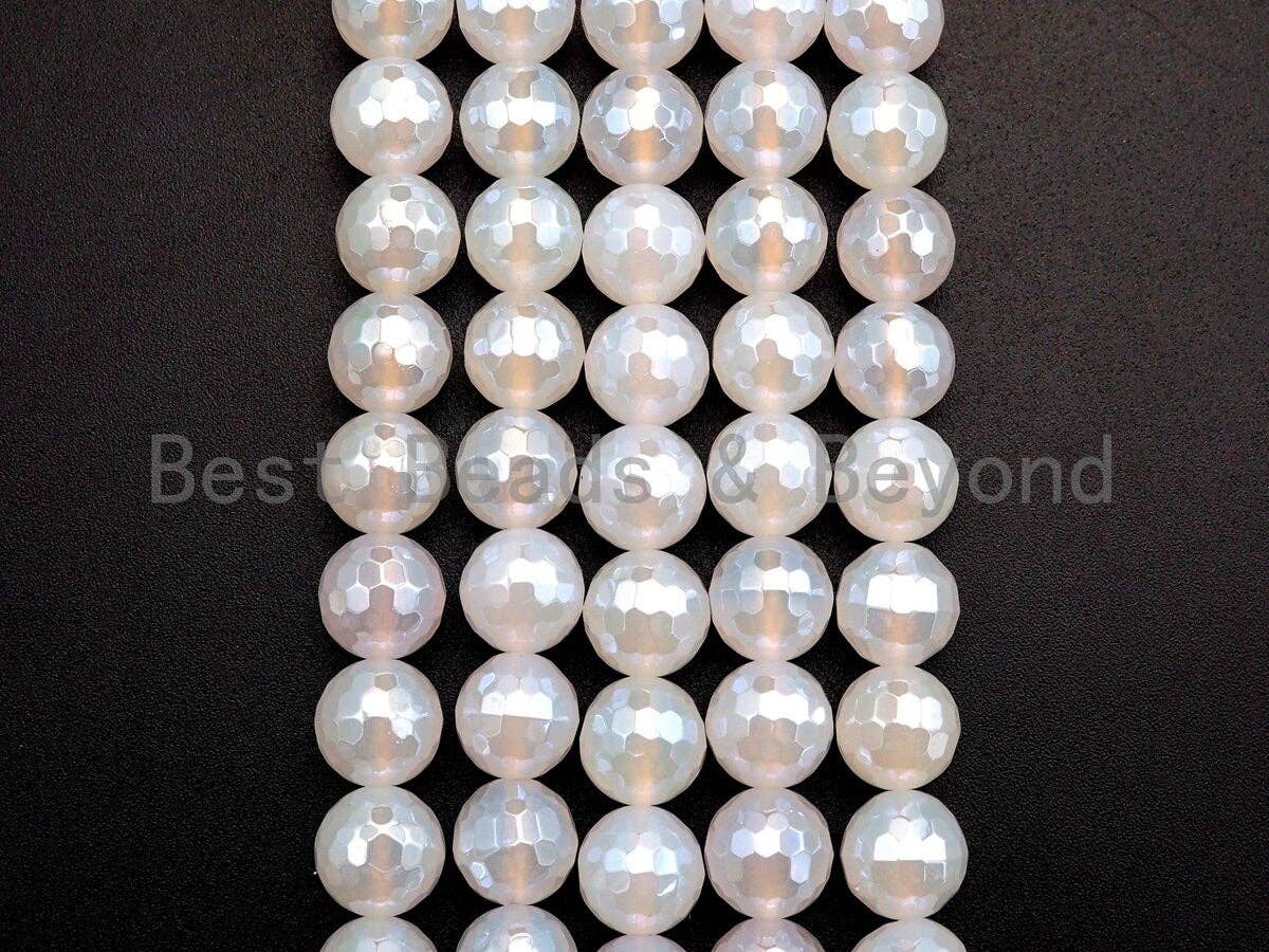 Mystic Plated Natural White Agate Faceted beads, 6mm/8mm/10mm/12mm Round Faceted Beads, Natural Gemstone Beads, 16" Full strand, Sku#U757