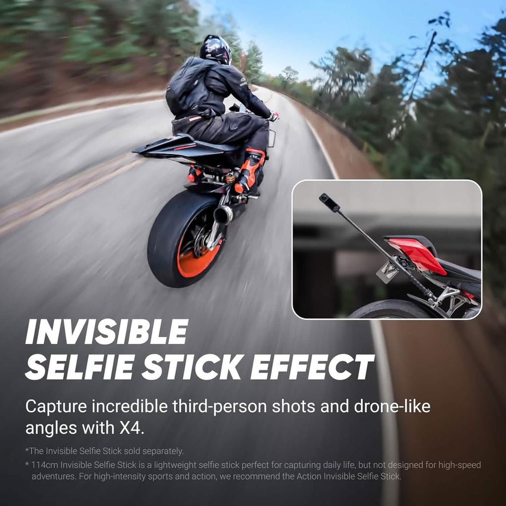 Insta360 X4 - Standard Bundle with Invisible Selfie Stick, 8K Waterproof 360 Action Camera, 4K Wide-Angle Video, Soft Pouch - Open Box