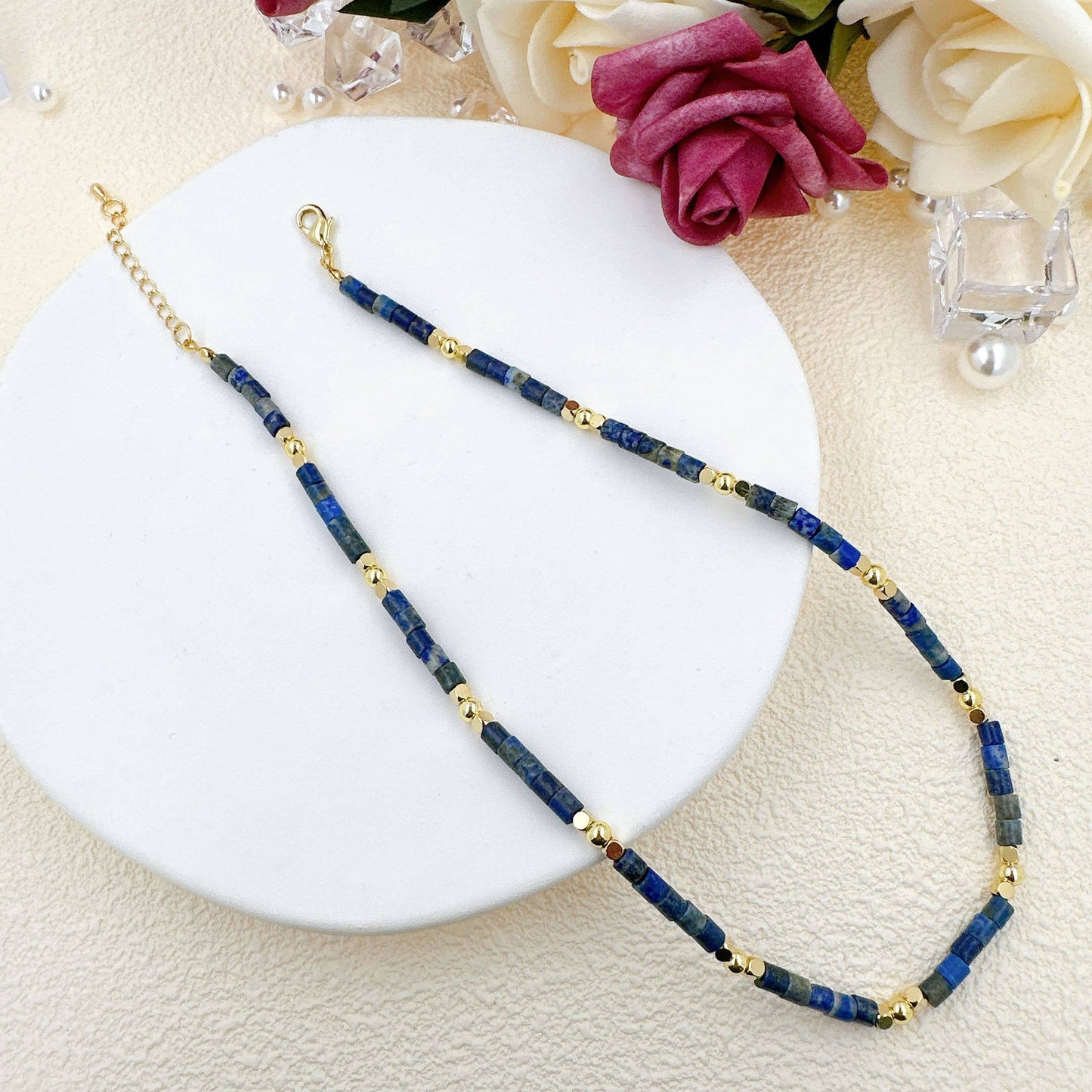4mm Lapis Tube Beads Necklace, sku#EF543