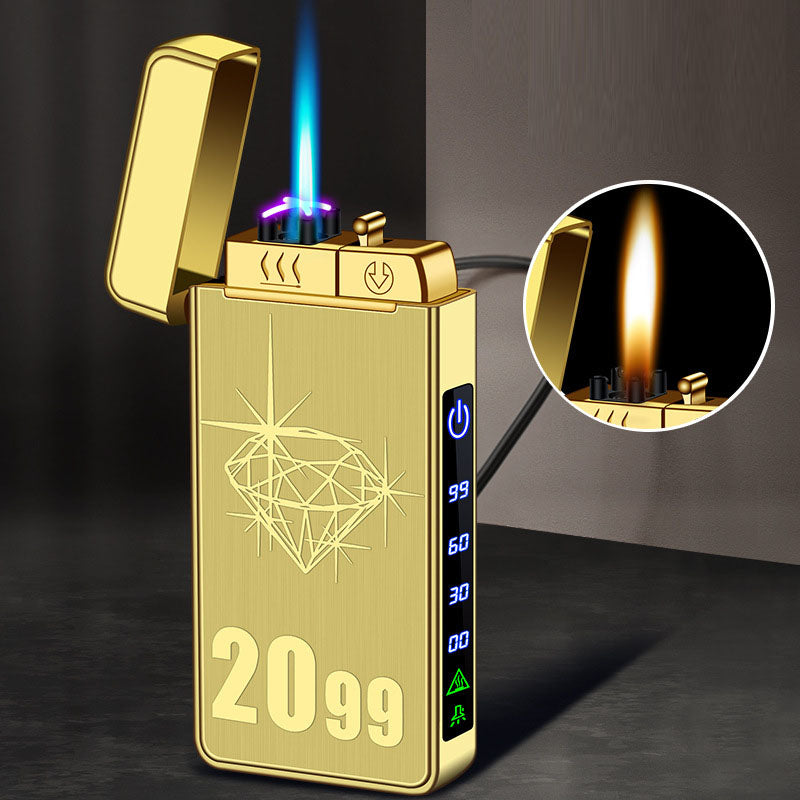 Gas electric triple fire metal windproof inflatable charging lighter personalized and creative trendy gift for boyfriend