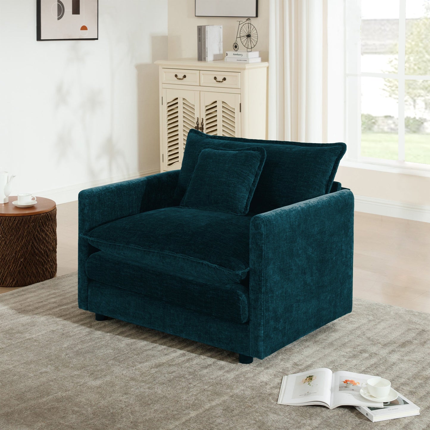Comfy Deep Single Seat Sofa Upholstered Reading Armchair Chair