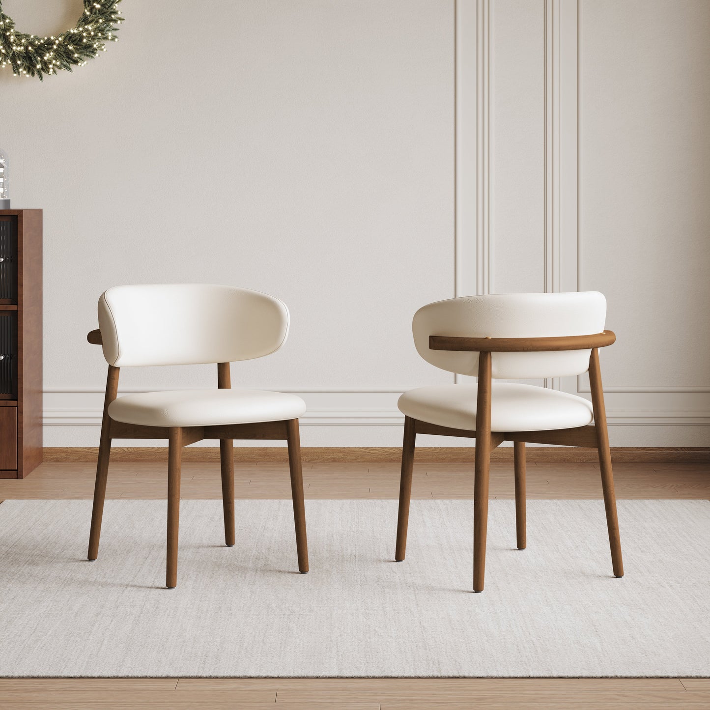 Mid-Century Modern Wood Feet Dining Chair Set of 2