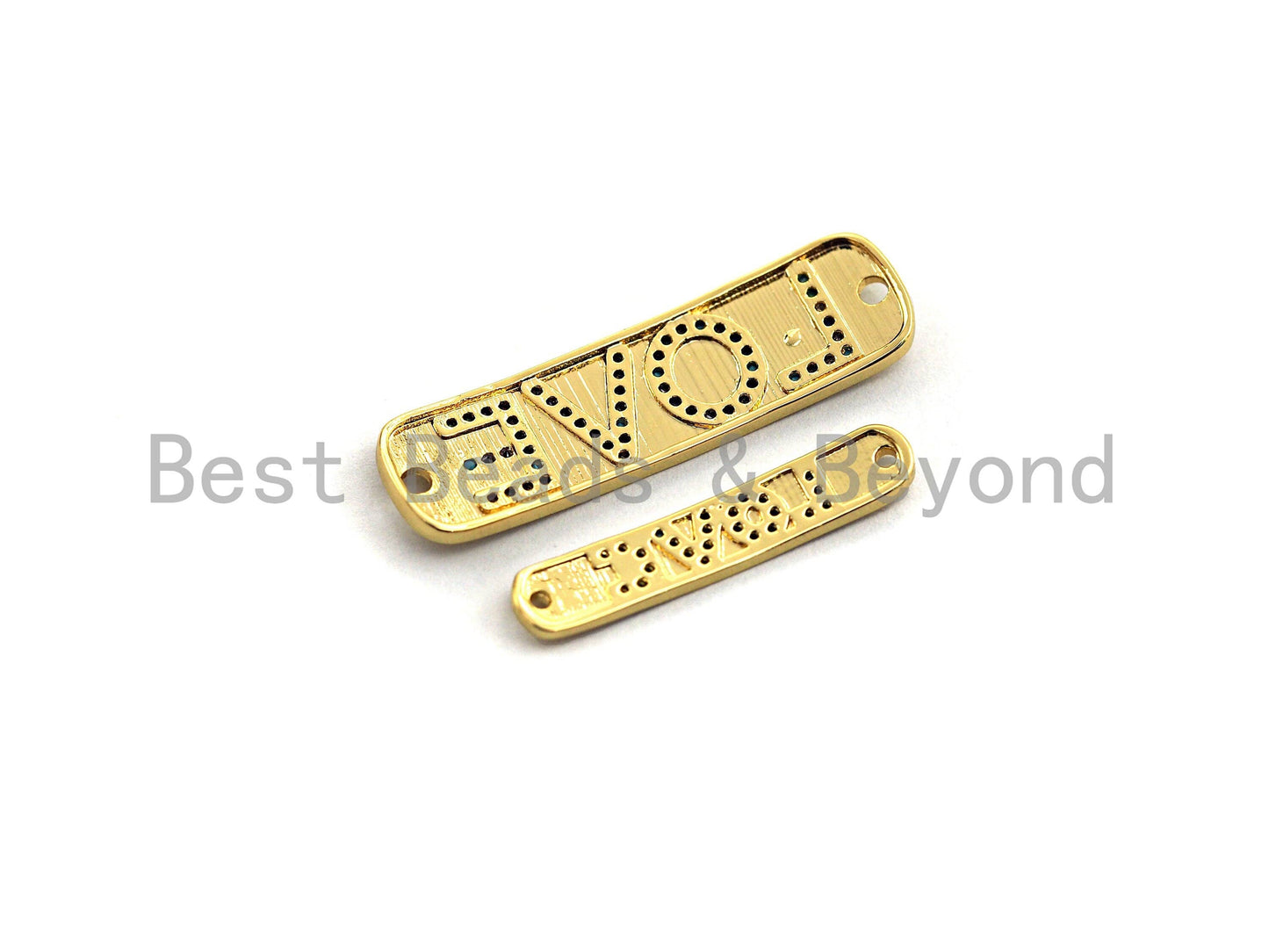 Colorful CZ Micro Pave LOVE Bar Oval Connector/Link, Cz Pave Bracelet Necklace Connector in Gold Finish,5x28/10x37mm,sku#M256