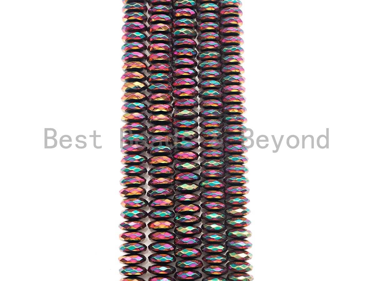 NEW Titanium Red Green Multicolor Hematite, Rondelle Faceted 6mm/8mm/10mm, Natural Hematite beads, 15.5 Full Strand, S127