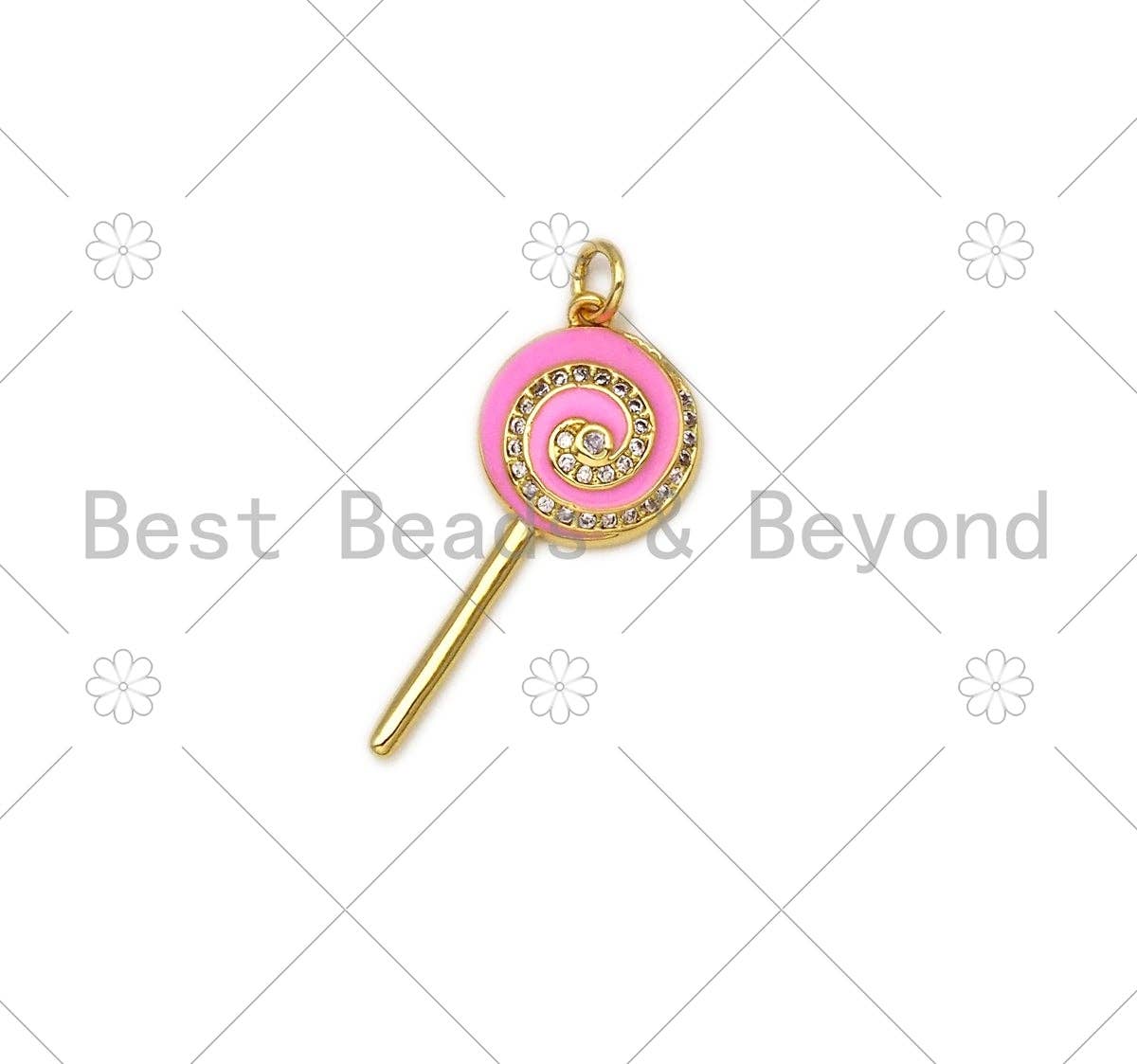 Enamel Colorful Lollipop Shape Pendant,18K Gold Filled CZ Micro Pave Lollipop Charm,Enamel Pendant,Enamel Jewelry,13x30mm,sku#L588