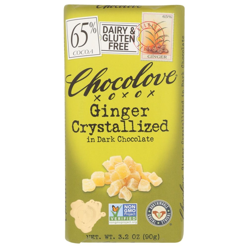 CHOCOLOVE: Dark Chocolate Bar Crystallized Ginger, 3.2 oz