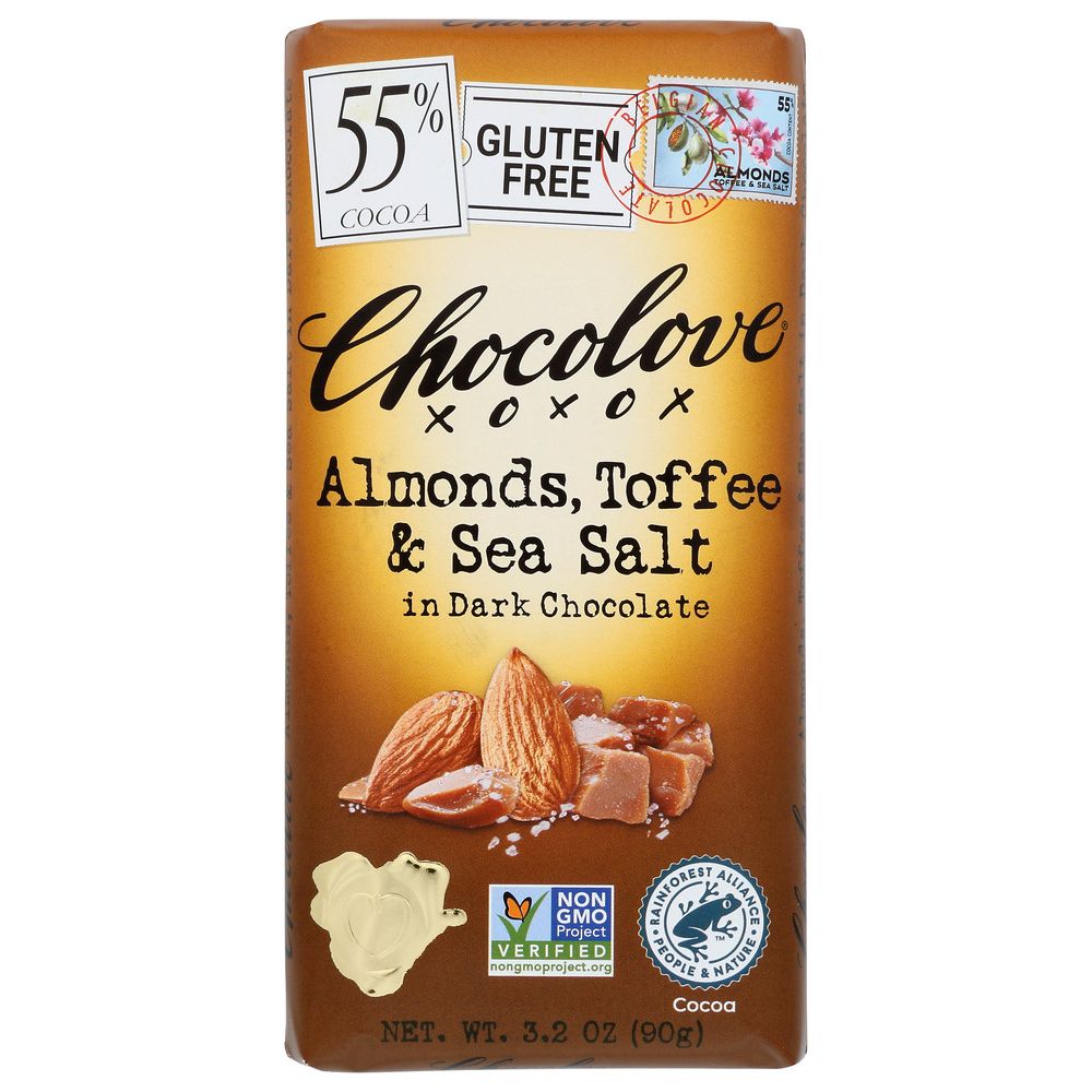 CHOCOLOVE: Almonds Toffee & Sea Salt in Dark Chocolate, 3.2 oz