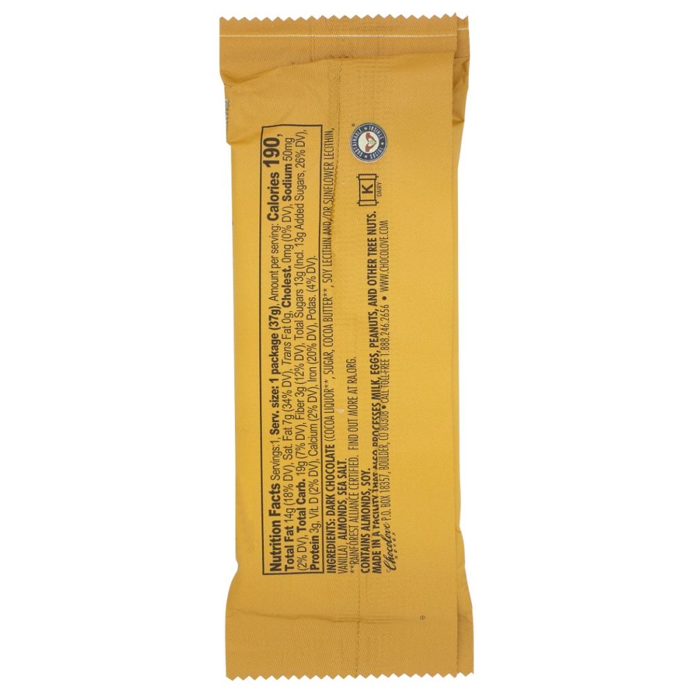 CHOCOLOVE: Almonds and Sea Salt in Dark Chocolate Mini Bar, 1.3 oz