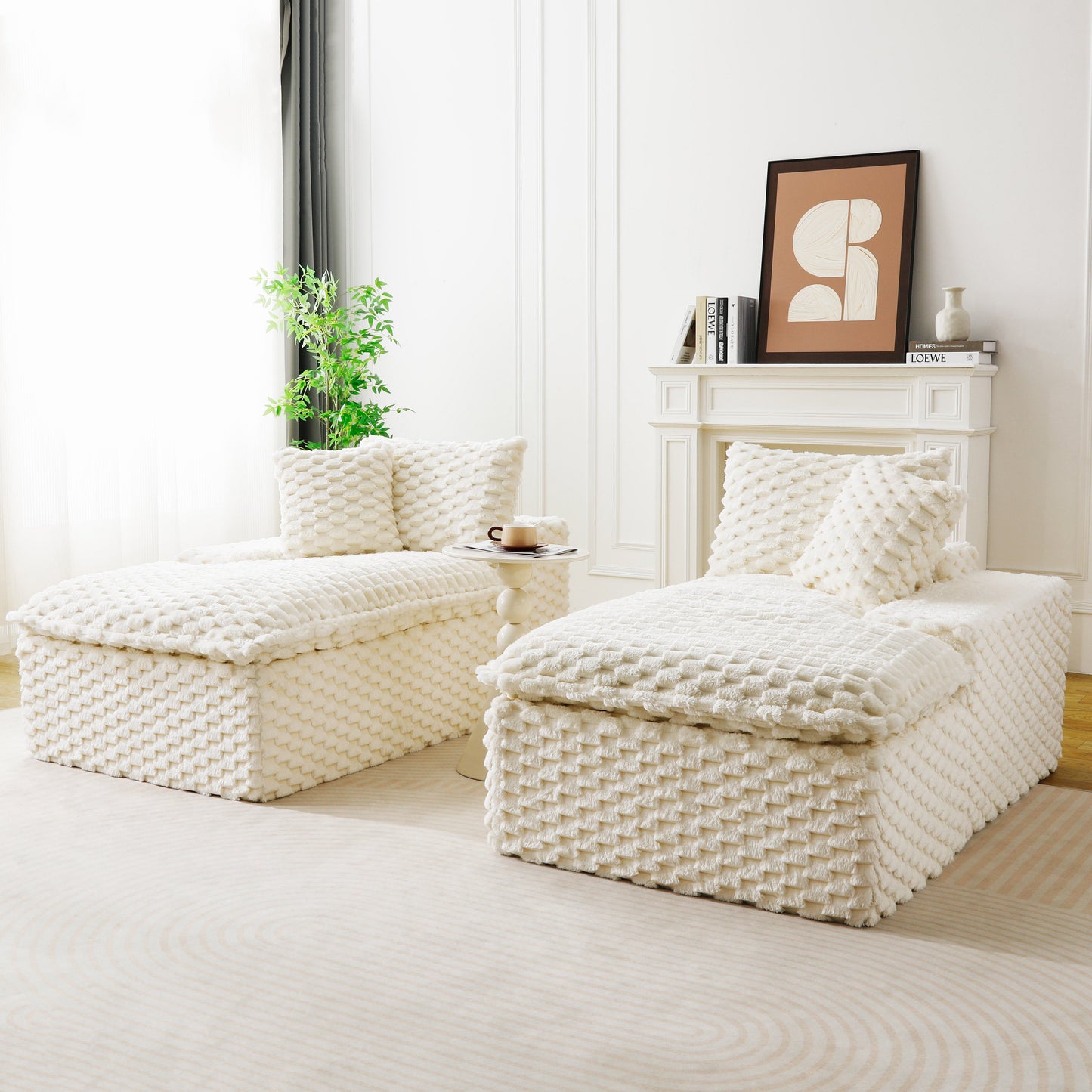 White Turtle Velvet Double Chaise Lounge