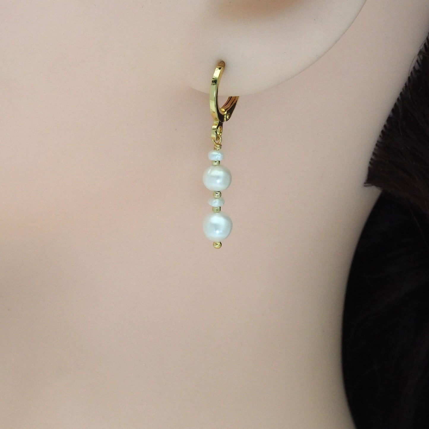 Freshwater Pearl Dangle Huggie Earrings, Sku#EF453