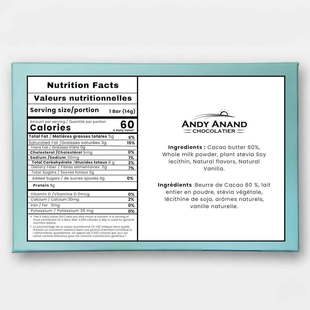 Andy Anand Sugar-Free 60% Cacao Belgian White Chocolate Bars, 3 pc – Stevia Sweetened, Keto & Diabetic-Friendly, Birthday & Holiday Gift