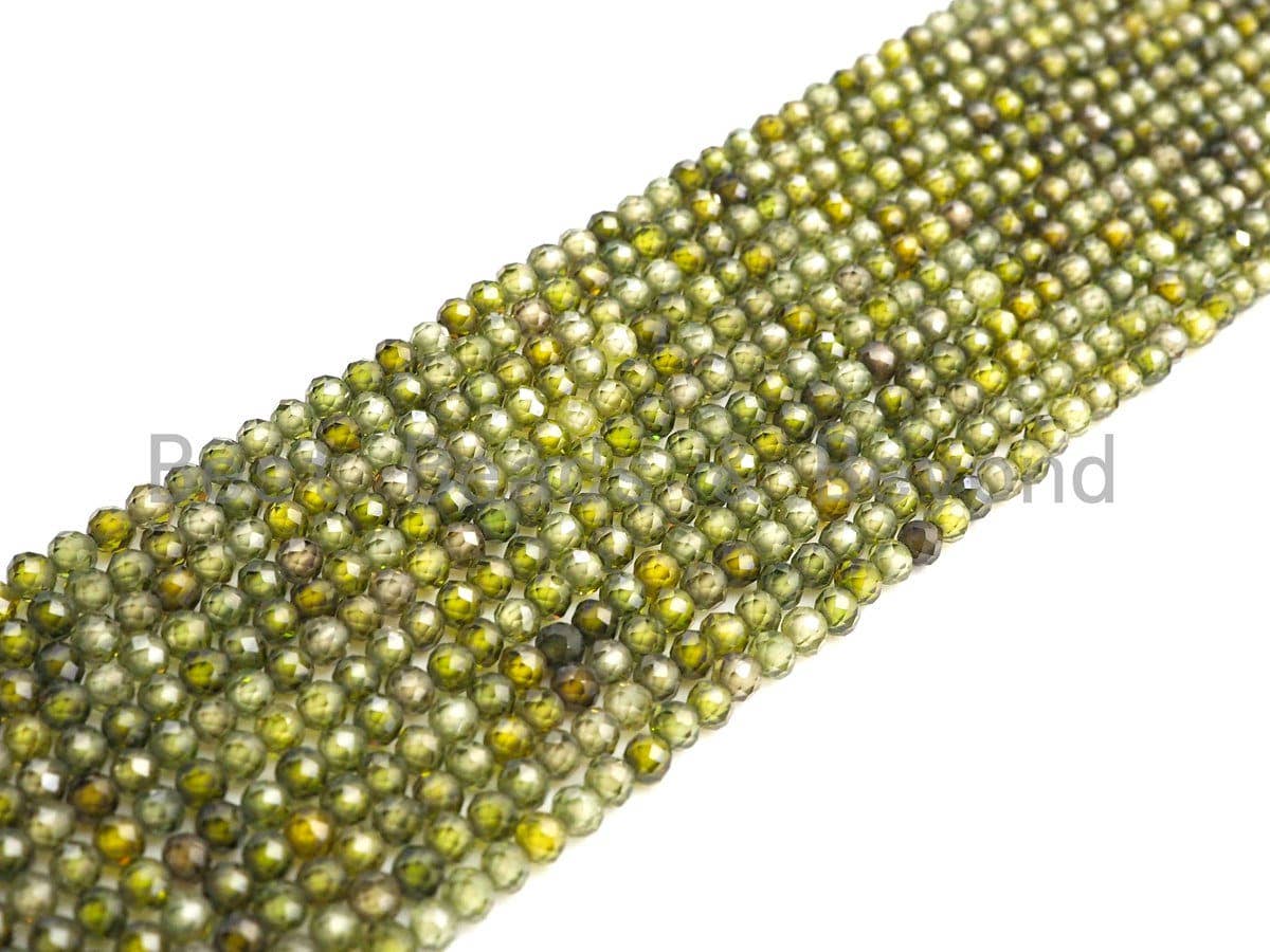 2mm/3mm/4mm High Quality Sparkly Cubic Zirconia Beads, Faceted Sparkly Olive Green Color beads, 15.5inch full strand, SKU#U914
