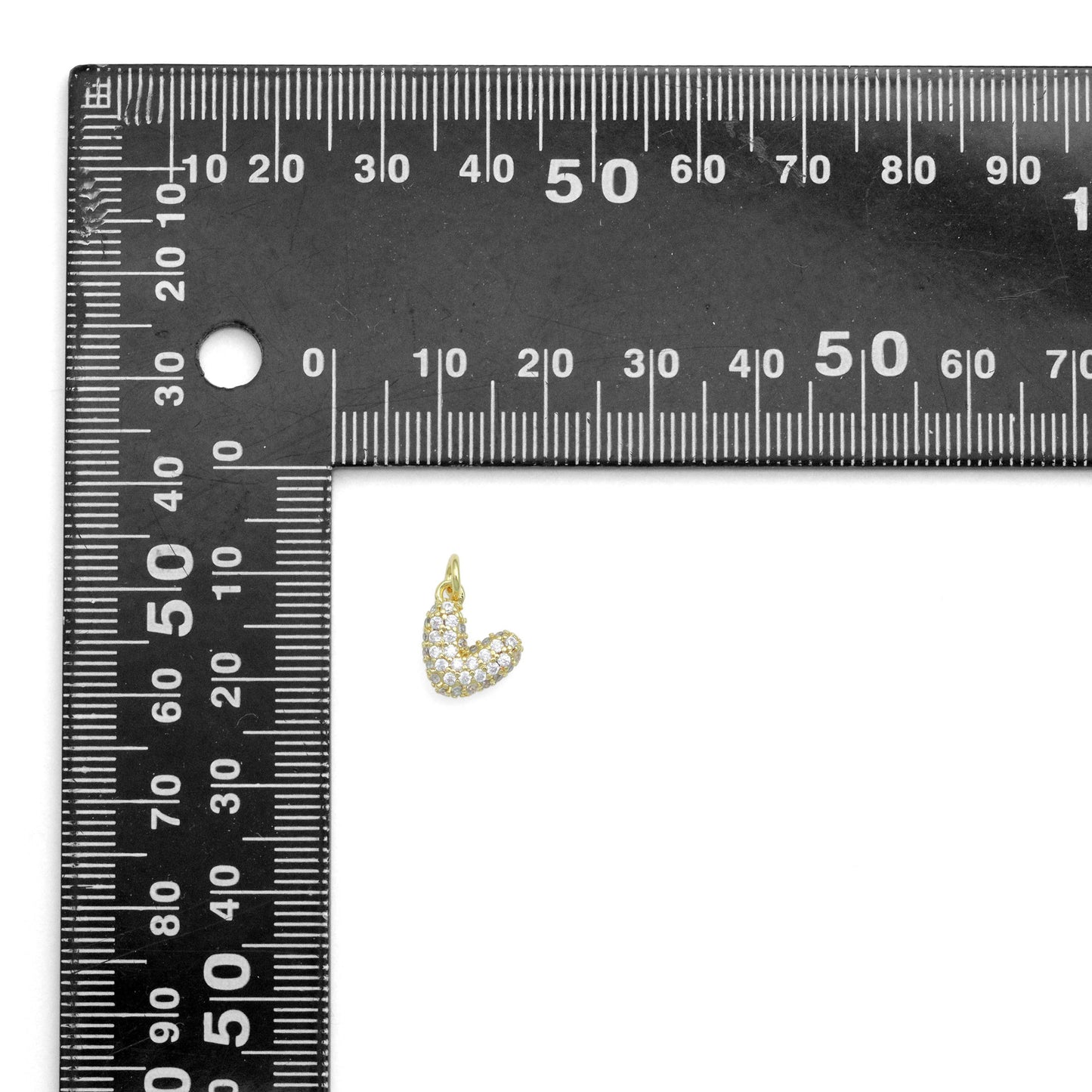 Clear CZ Gold puffy Heart Charm Pendant, Sku#LK1107