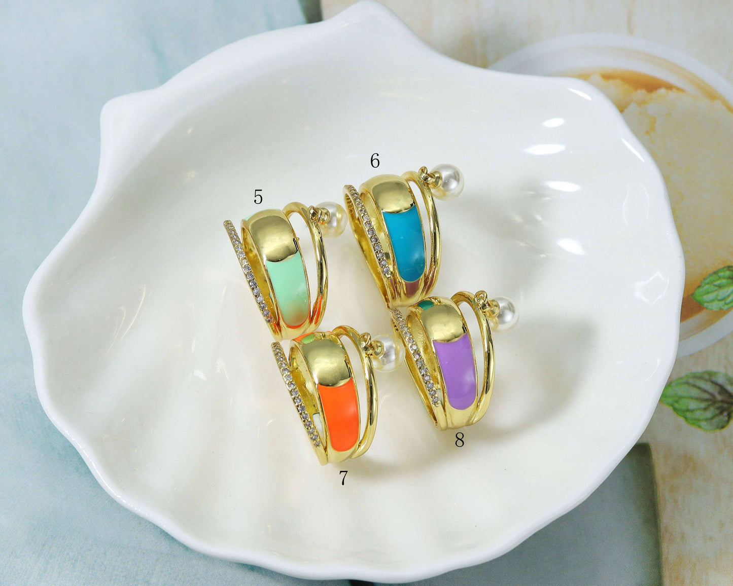 CZ Enamel Pearl Band Ring, Sku#O98