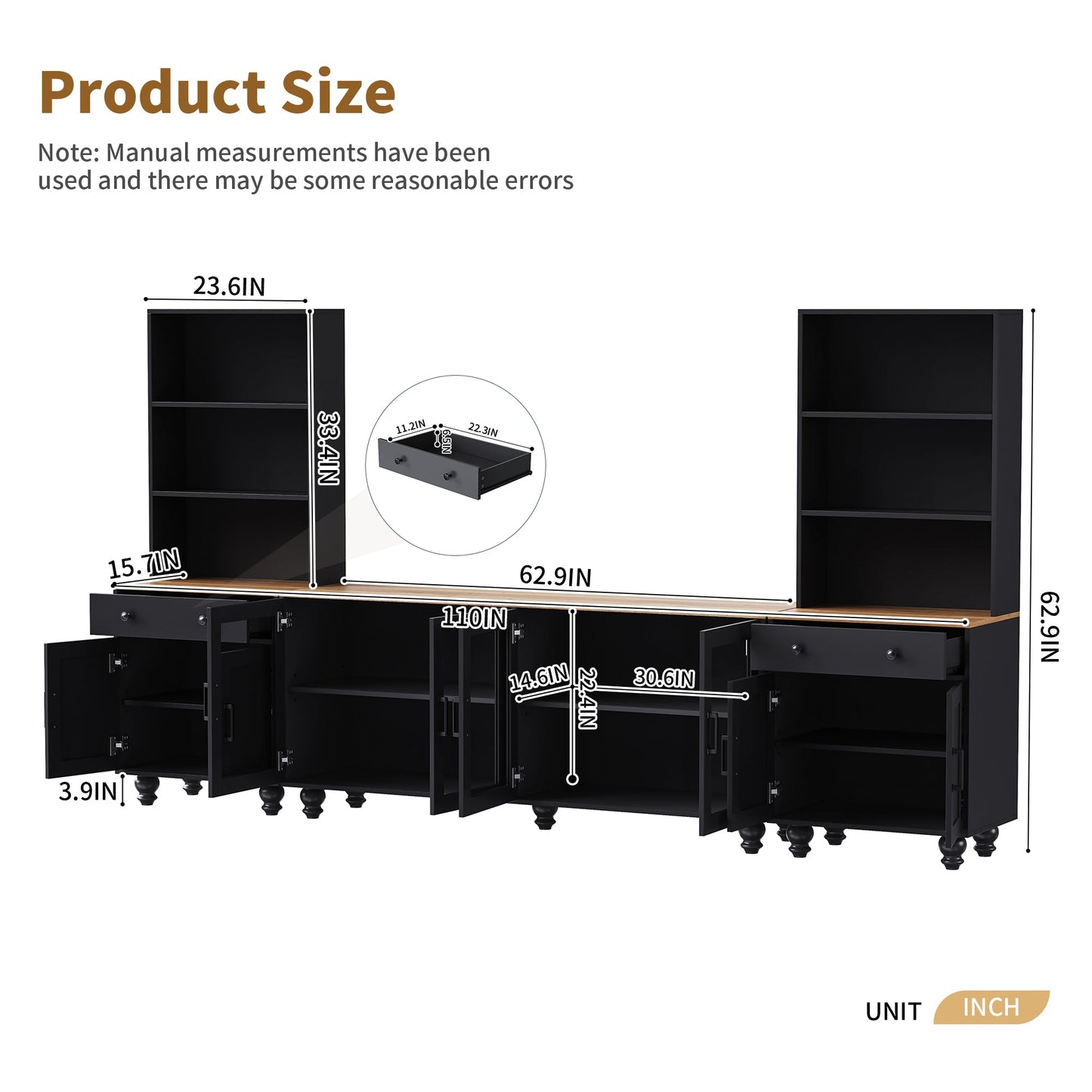 ON-Trend Farmhouse TV Stand with Solid Wood Gourd-Shaped Legs