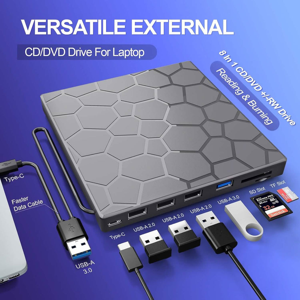 高速USB 3.0外付けCD/DVDドライブ バーナー付き – プラグ＆プレイ、Windows＆Mac対応