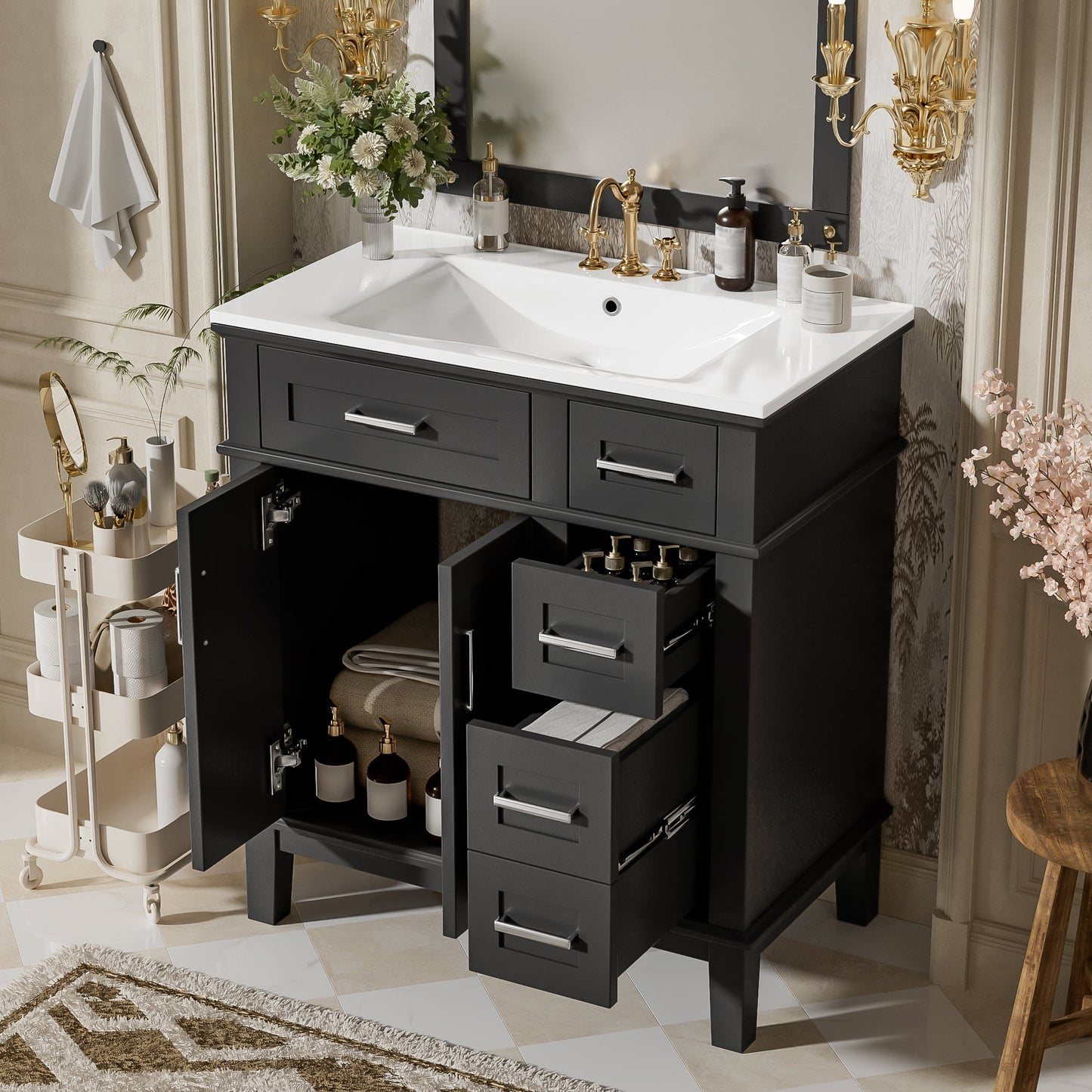 30" Bathroom Vanity with Ceramic Sink