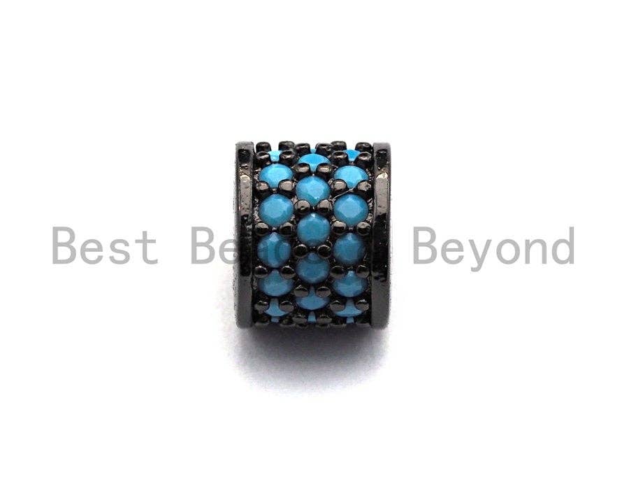 CZ Big Hole Drum Barrel Turquoise Micro Pave Beads, Gold/Rose Gold/Silver/Black Cubic Zirconia Spacer Beads, DIY Jewelry, 6x7mm, sku#X46