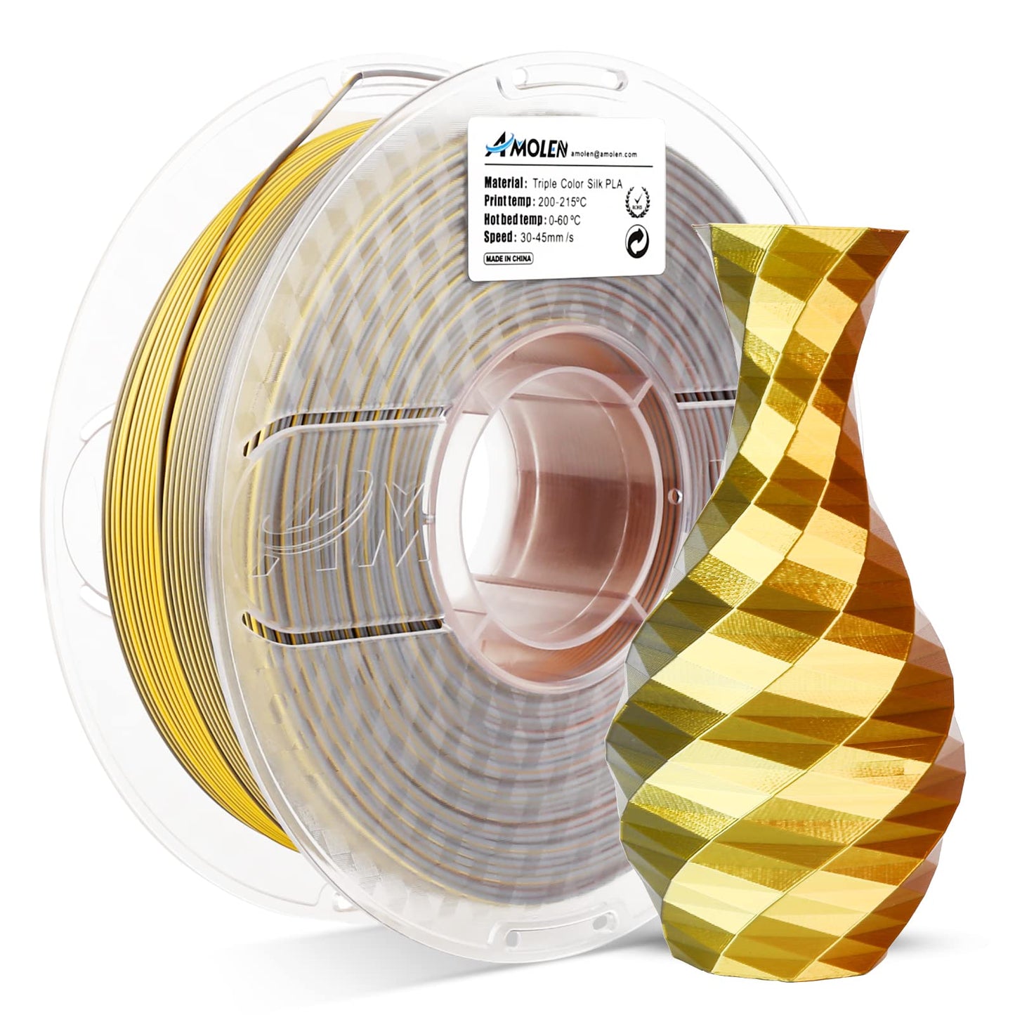PLA Silk Triple Color 1.75mm, 1KG/2.2LB
