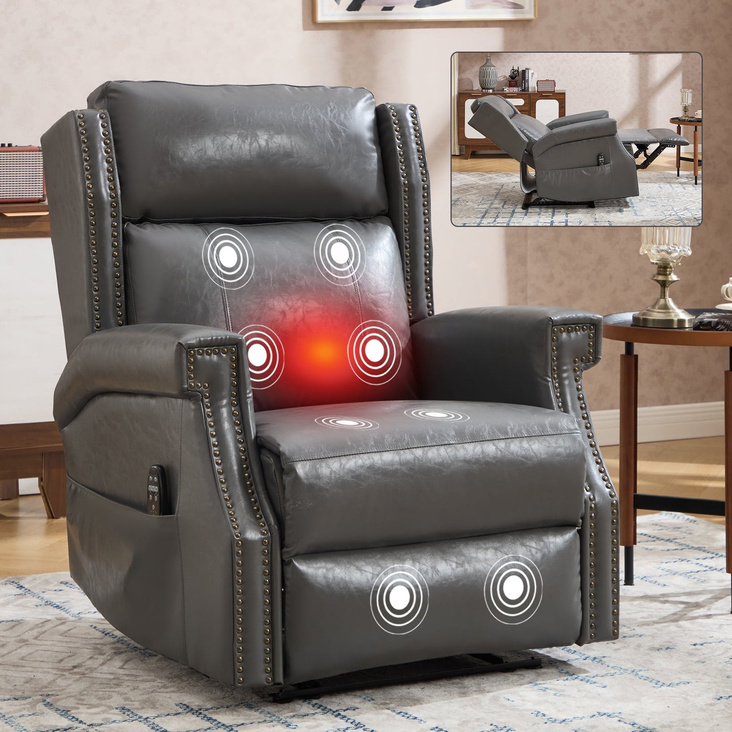 Grey Manual Recliner Chair in Faux Leather