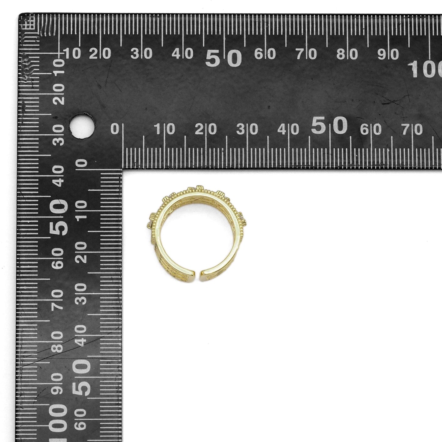 Baguette CLear CZ Three Lines Thick Band Adjustable Ring, Sku#LD443
