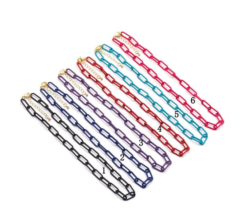 Colorful Enamel Paperclip Chain necklace, sku#EF176