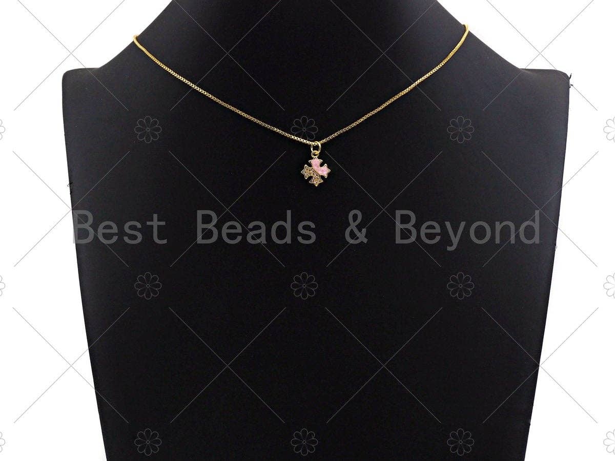 Clover Pink Pendant/Charm, Pink Mother-of-pearl Clover Pendant, Cubic Zirconia Pendant, Gold Tone, 12x13mm, Sku#LK67