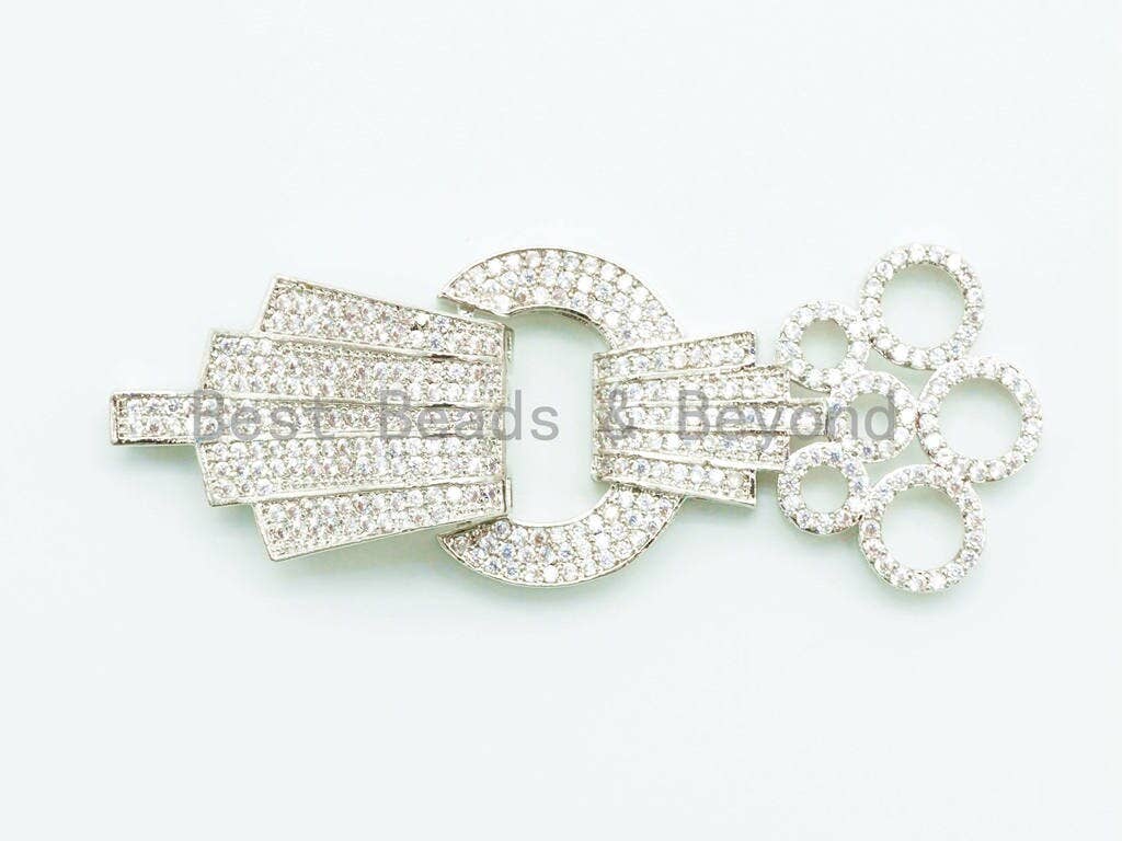 CZ Micro Pave Multi Ring Fold Over Clasp, Cubic Zirconia Buckle Clasp/Connector, 60x24mm, sku#H17