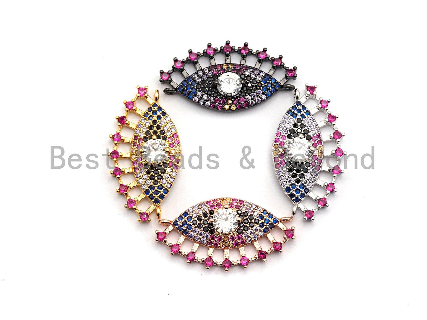 Colorful CZ Micro Pave Evil Eye With Long Eyelashes Connector for Bracelet/Necklace, Evil Eye Connector, 15x28mm,sku#E468C