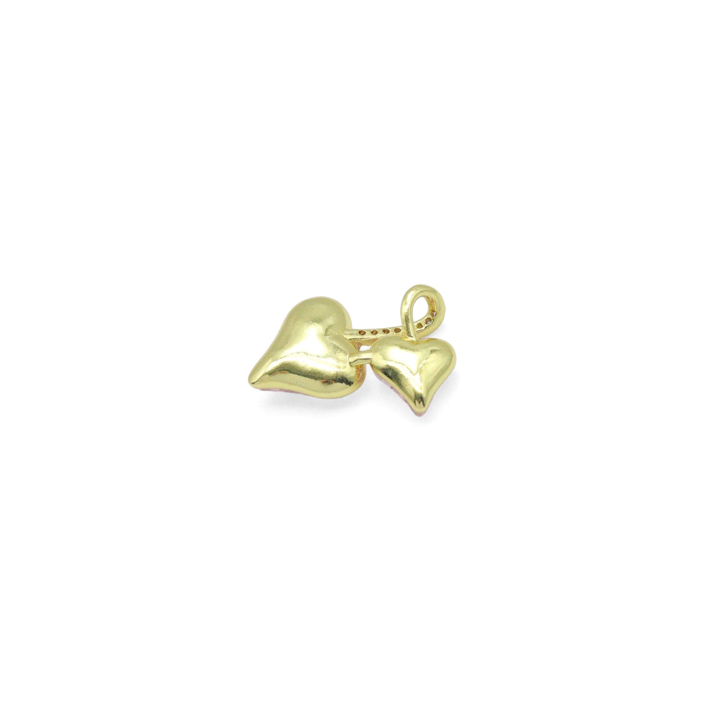 Double Pink Heart Gold Charm Pendant, Sku#LK1074