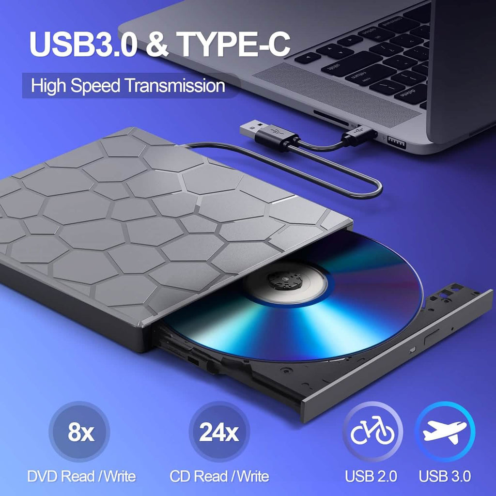 高速USB 3.0外付けCD/DVDドライブ バーナー付き – プラグ＆プレイ、Windows＆Mac対応