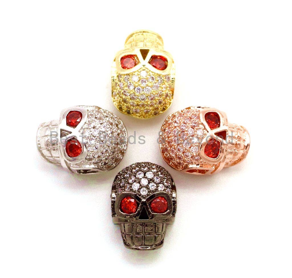 CZ Red Eye Skull Clear Micro Pave Beads, Cubic Zirconia Spacer Beads,12x10x7mm, sku#G135