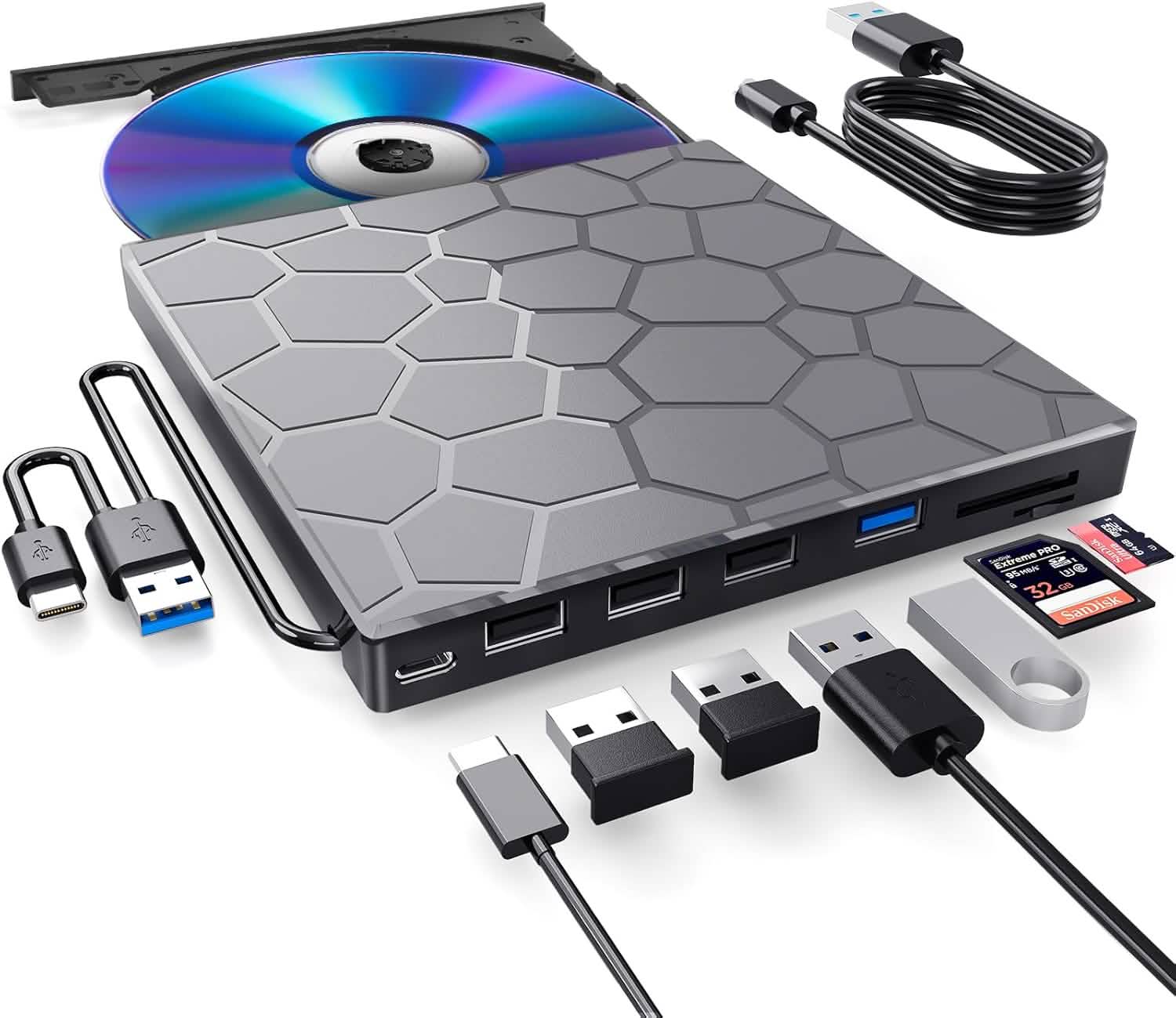 高速USB 3.0外付けCD/DVDドライブ バーナー付き – プラグ＆プレイ、Windows＆Mac対応