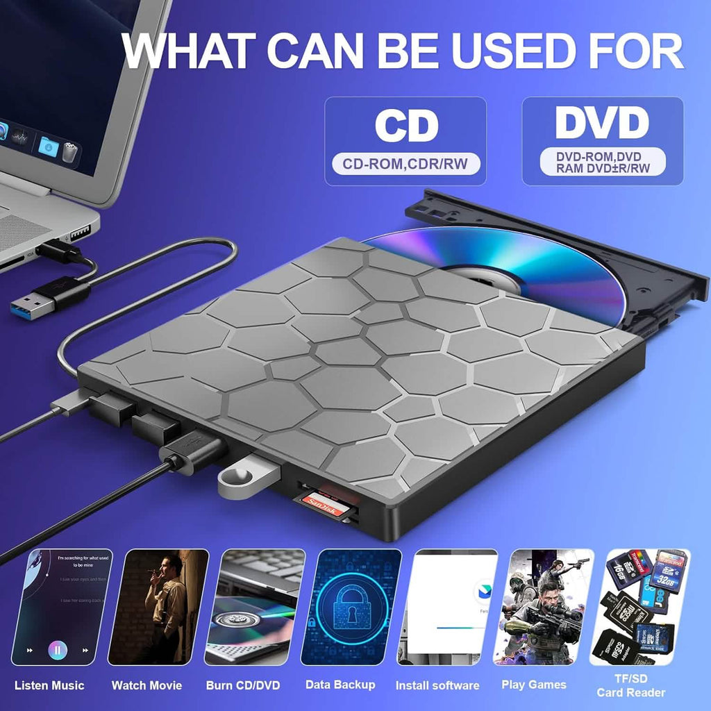 高速USB 3.0外付けCD/DVDドライブ バーナー付き – プラグ＆プレイ、Windows＆Mac対応